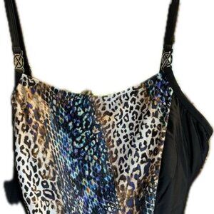 IT FIGURES D CUP & UP TUMMY THINNER SWIMSUIT NEW, MULTICOLOR INSET SIZE 24W